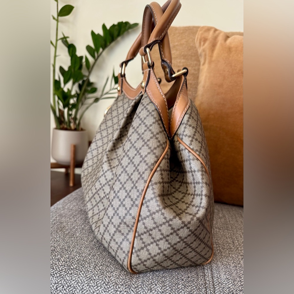 GUCCI Sukey Diamante Brown Patterned Tote Bag with Tan Leather Trim - Picture 4 of 16